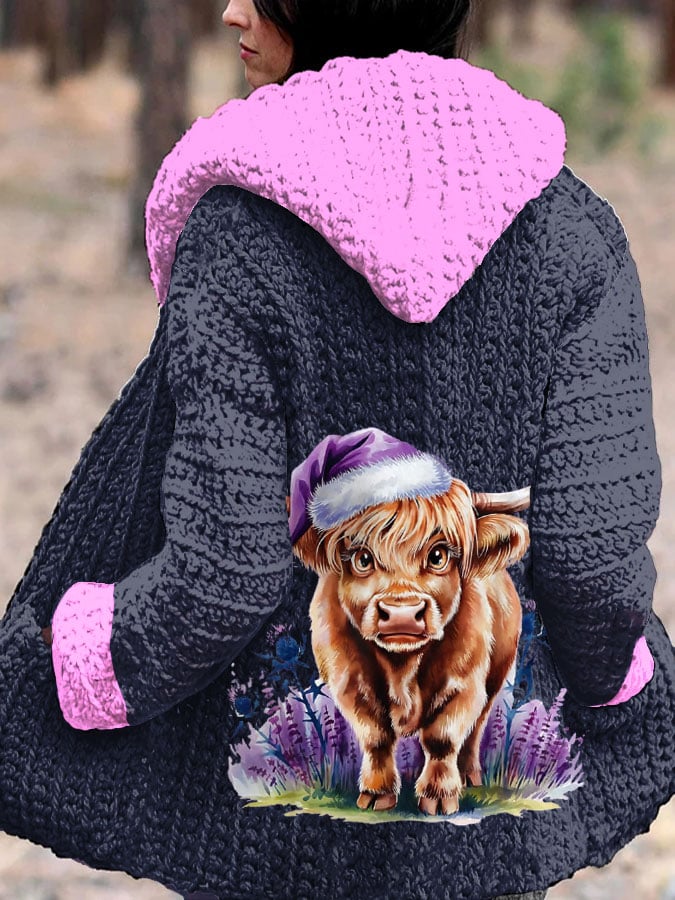 Women's Thistle Scottish cow hooded jacket