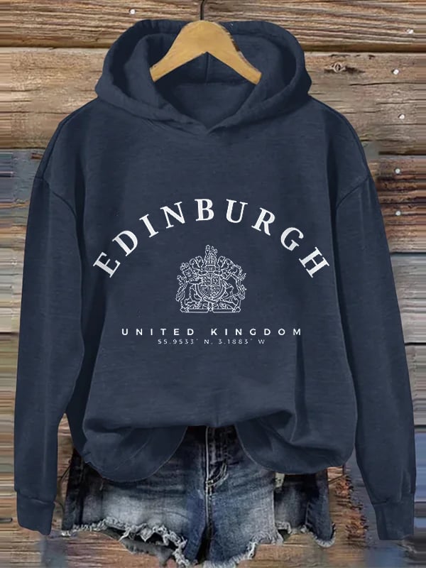 Women's Retro Edinburgh Scotland Travel Print Hoodie